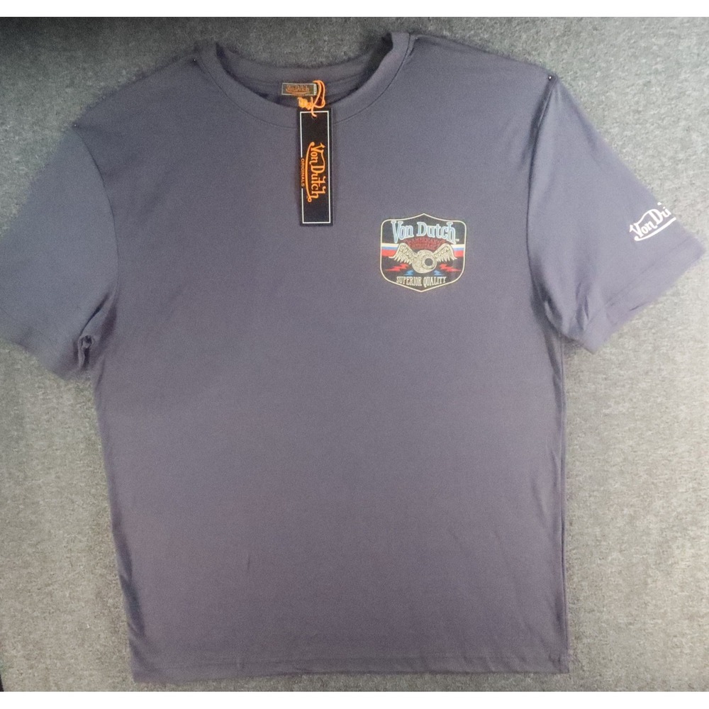 VON DUTCH MEN'S AMERICAN HERITAGE GREY LOUNGE T-SHIRT, SIZE L